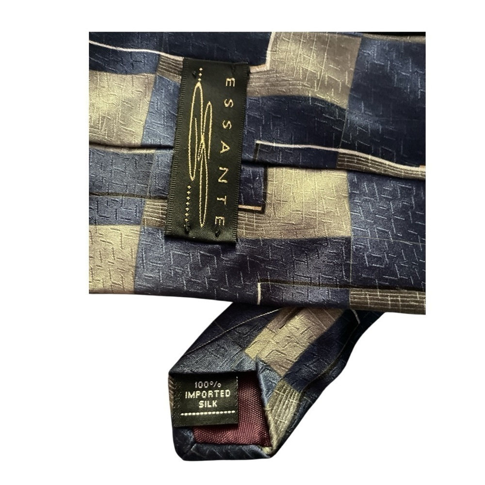 ESSANTE 100% Silk Geometric Navy Blue and Gray Men's Tie - Picture 2 of 6